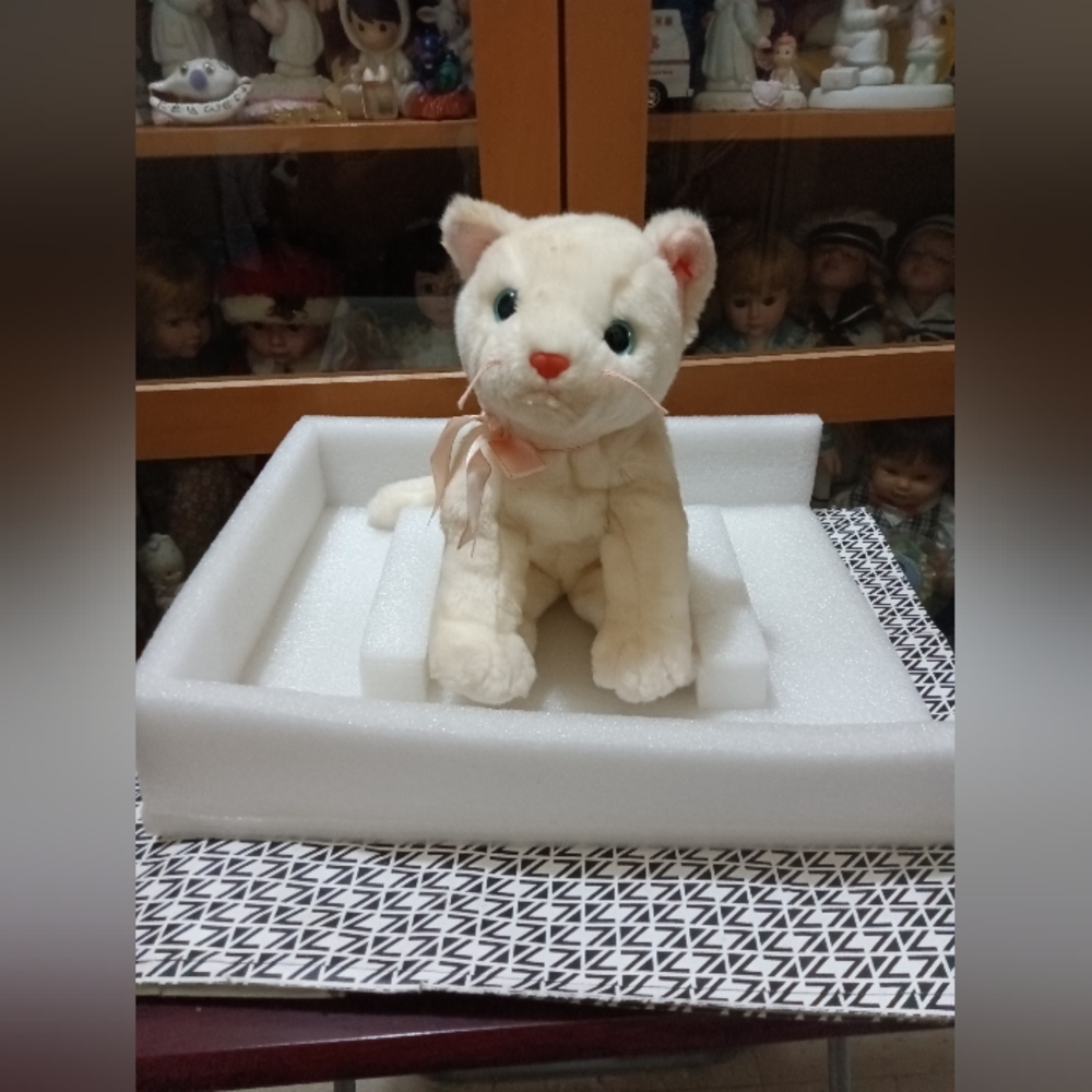 Ty Beanie Buddy Plush Cat Toy with Pink Ribbon